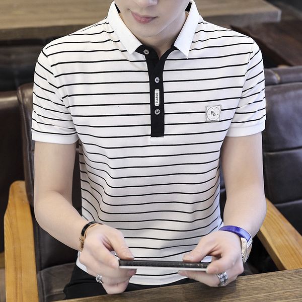 

luxury t-shirts cotton polo shirt men's 2021 summer stripe men's short sleeve t-shirt lapel trend youth collar busins, Black