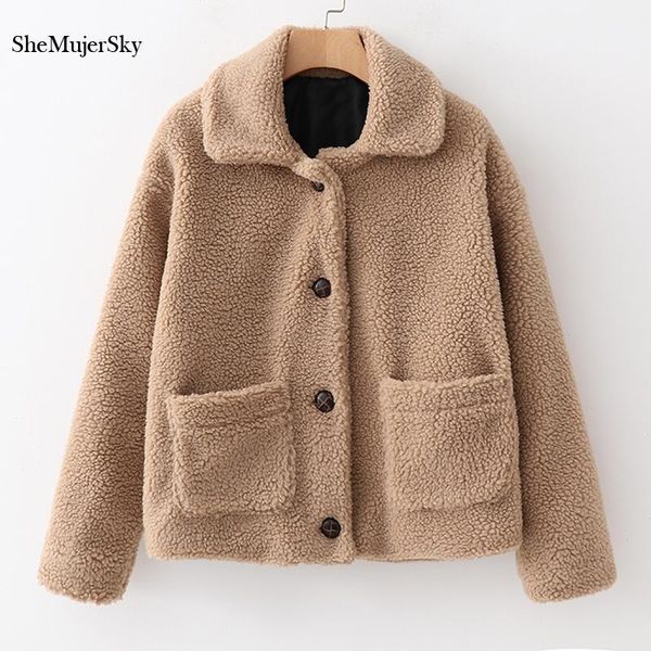 

shemujersky faux fur jacket women plush overcoat 2018 autumn winter warm coats with buttons jaqueta feminina1, Black;brown