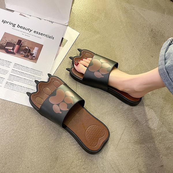 

slippers 36-45 cartoon bear slipper for female couple at home plus size summer bathroom non-slip outdoor soft sole beach sandals, Black