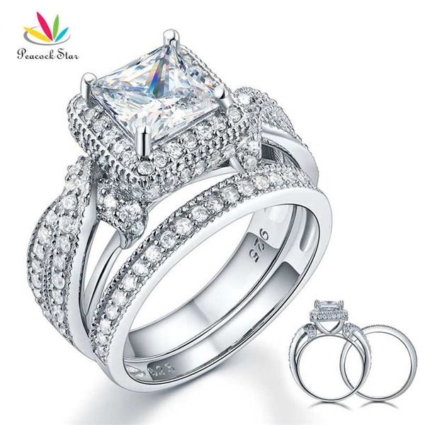 Pavão estrela sólida 925 esterlina prata aniversário aniversário anel de anel de noivado estilo vintage princesa cfr8234 211217