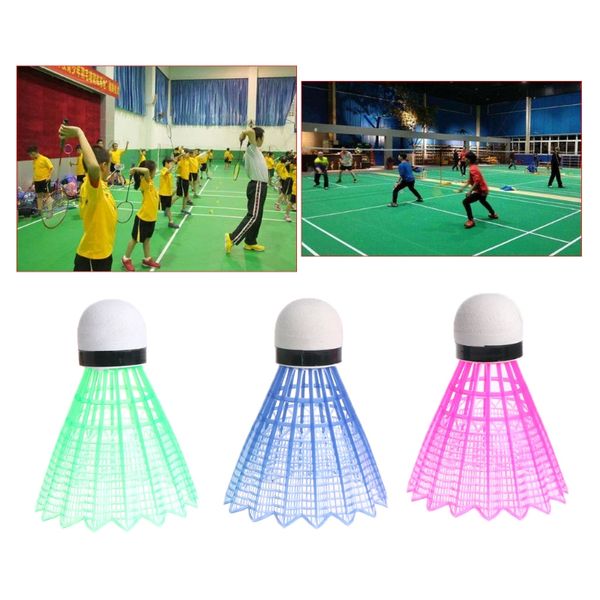 

3pcs dark night led glowing light up plastic badminton shuttlecocks colorful lighting balls indoor & outdoor sports