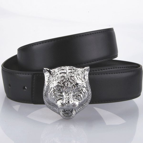 

belt tiger head smooth buckle plain men's casual leather pants belt, Black;brown