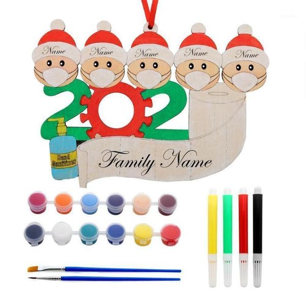 

gift sets 2021 christmas decoration family diy name blessing snowman tree pendant with paint brush creative gift1