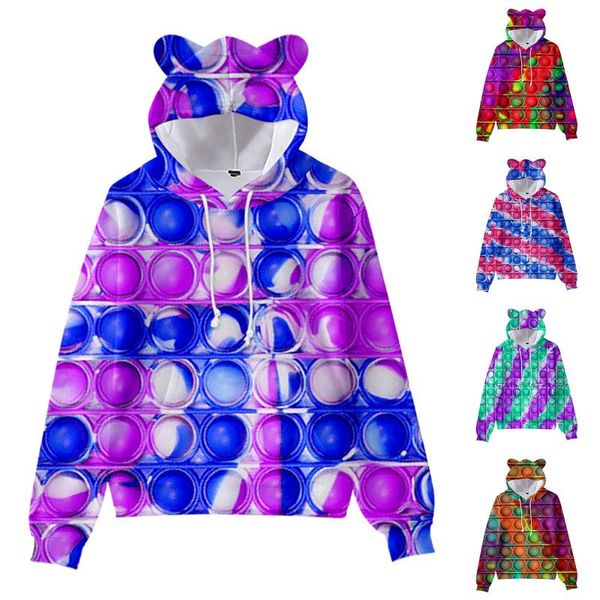 

women's hoodies & sweatshirts women casual decompression loose printed hooded long-sleeve o-neck blouse hoodie streetwear fashion over, Black