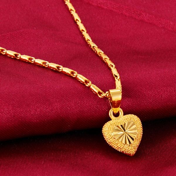 

pendant necklaces vietnam sand fashion heart-shaped pendants woman chokers collar water wave chain bib yellow gold wedding jewelry, Silver