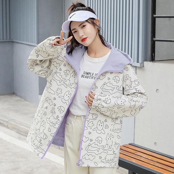 

women's jackets weihaobang 2021 spring autumn double sided wear slim ladys hooded long sleeve zipper loose casual, Black;brown