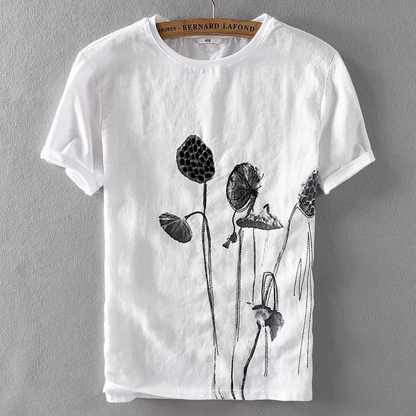 

2021 new estilo chins linho curto-de mangas compridas t-shirt dos vero casuais camisa branca de t para homens moda camiseta 8sps, White