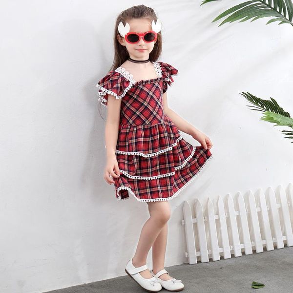 

goocheer summer baby girl's dress children's cake one piece garment triple lace lotus leaf edge princess skirt for infants, Red;yellow