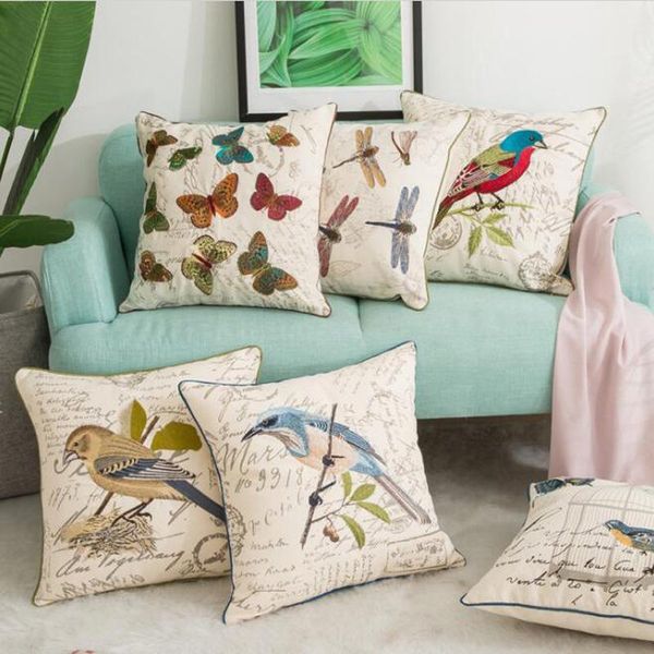 

cushion/decorative pillow 1pc 6 designs birds embroidery cushion cover linen throw pillowcases without filler 45x45cm 17.7"x17.7"