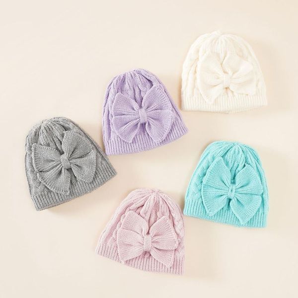 

caps & hats arrival girls winter hat fashion woolen knitted kids warm bonnet with big bow children braided knitting beanie, Yellow