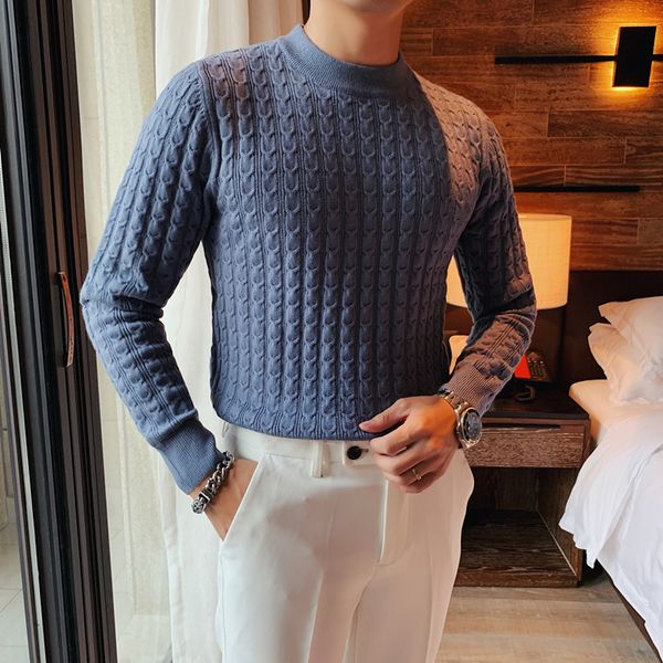 

New High 2021 Quality Korean Winter Fine Adjustment Torsion Male Clothes Fashion Long Sleeve Knit Pullovers Pull Homme 3xl- U355, White;black