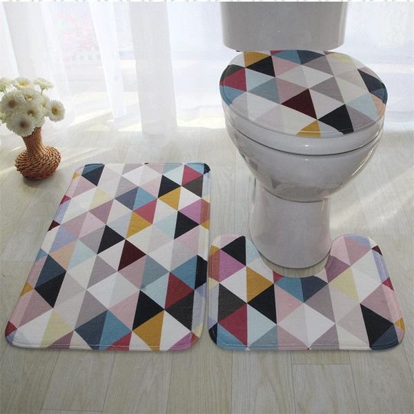 

bath mats color geometric lattice bathroom mat 3 pcs/set toilet decor rugs closestool water absorption foot pad carpet flannel cove