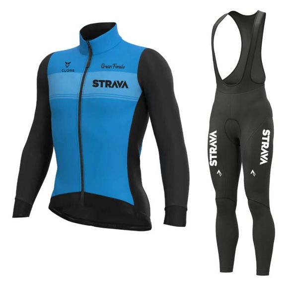 

racing sets strava team long sleeve cycling jersey set bib pants ropa ciclismo bicycle clothing mtb bike uniform men clothes, Black;blue
