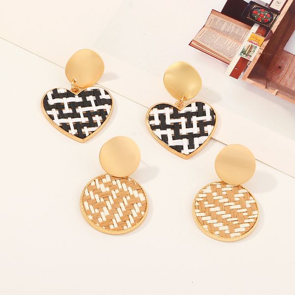 

ez2751 jewelry bohemian love grass rattan woven geometric earrings, Silver