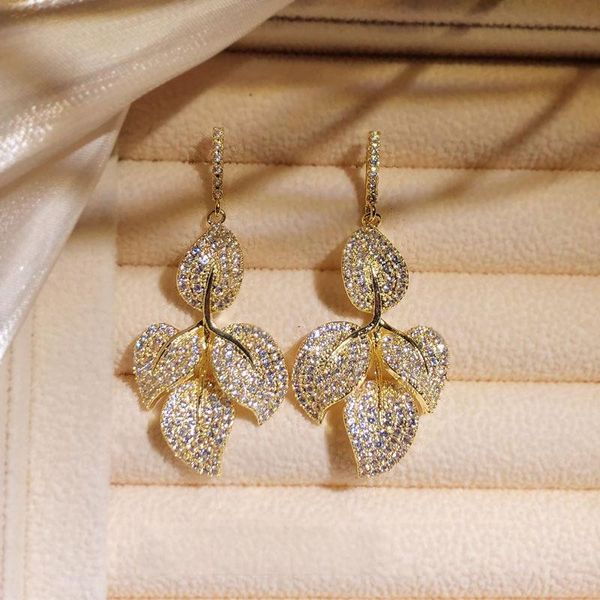 

dangle & chandelier qfashion exquisite long earrings unique natural real leaf for women fine wedding engagement jewelry gift, Silver