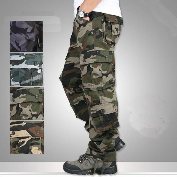 

men's pants men fashion streetwear casual camouflage jogger tactical military trousers cargo -40, Black