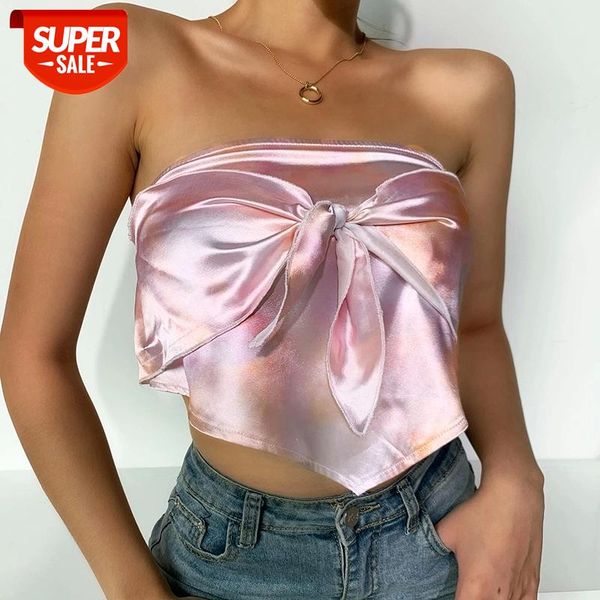

silk tube women bow crop asymmetric strapless stretch backless summer 2021 elegant casual streetwear tank #8r6t, White