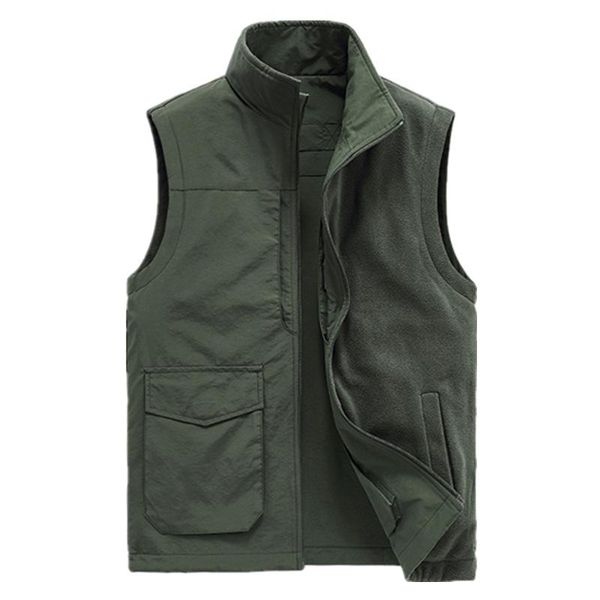 

men's vests casual vest jackets man padded clothing thickened male sleeveless heated cardigan undershirt multi-pocket outdoor, Black;white