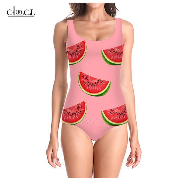 

cloocl 2021 fruit cartoon watermelon 3d print summer sleeveless women swimsuit fashion casual swimsuits beach one piece swimwear, White;black