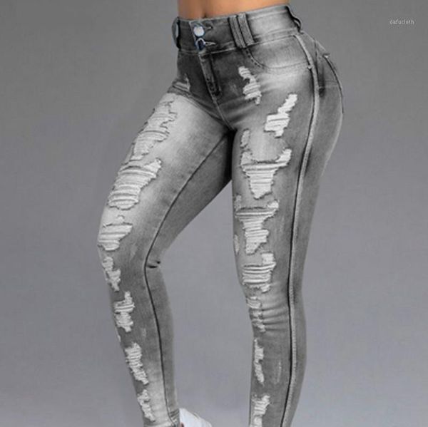 

women high waist ripped jeans 2021 fashion skinny distressed slim strech pants female casual streetwear denim trousers women's, Blue