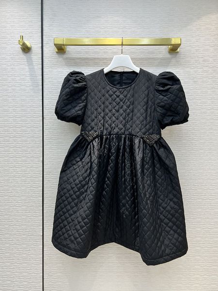 

22 early spring new retro modern bubble short sleeve dress, Black;gray