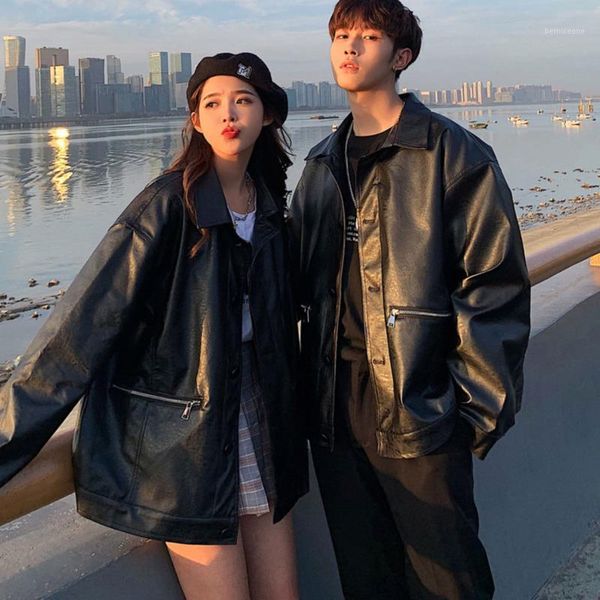 

men's jackets jacket 2021 autumn slim solid color zipper decoration leather casual personality youth wear, Black;brown