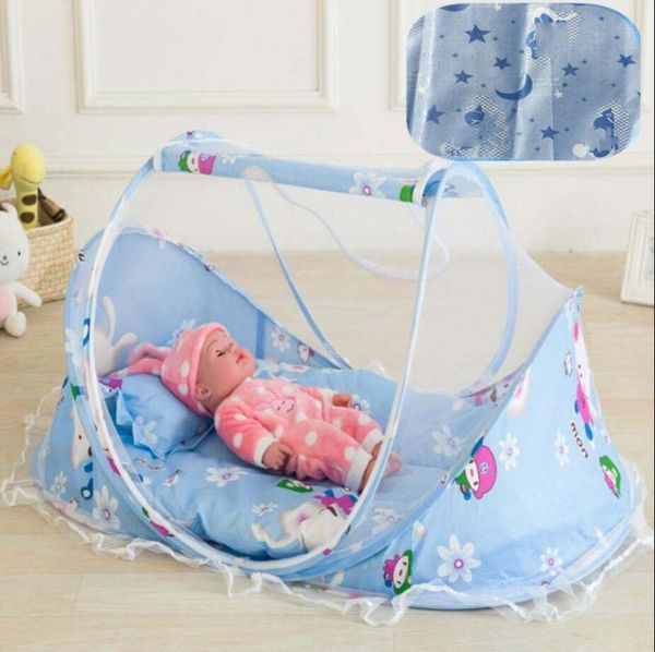 

crib netting blue cartoon baby mosquito net portable foldable bedding tent summer mat pillow mattress 0-36m kid for 4pcs/set