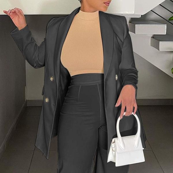 

women's suits & blazers autumn blazer vonda 2021 casual button up lapel collar suit women loose long sleeve solid color coats with pock, White;black
