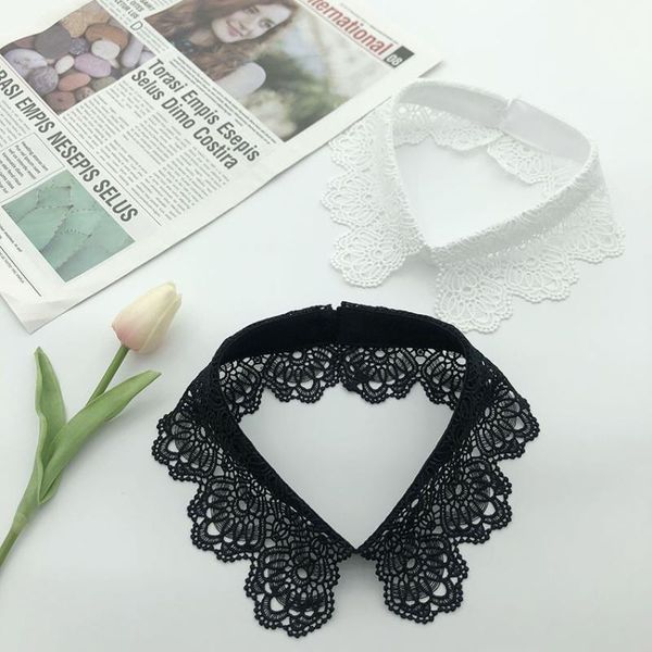 

bow ties fashion hollow shirt fake collar tie women detachable removable necklace false lapel blouse top, Black;gray