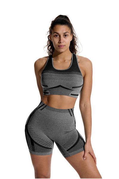 

women's tracksuits nylon yoga set back hollow bra sports shorts k236, Gray