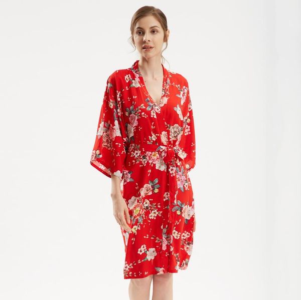 

women's sleepwear kimono robe gown cotton bathrobe women print flower intimate lingerie casual nightdress oversize bridal nightgown, Black;red
