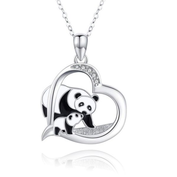 

panda mom pendant necklace party jewelry silver plated cute cartoon animals heart necklaces