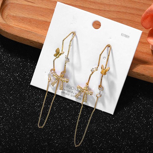 

925 silver needle korean exquisite chain butterfly earrings