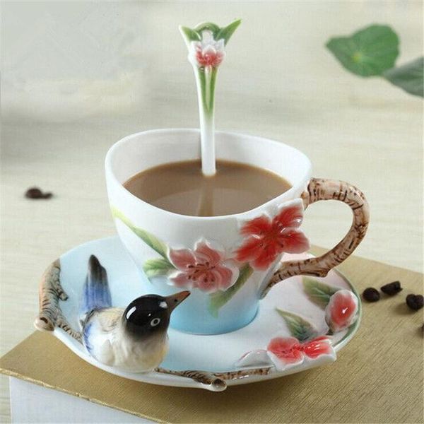 

mugs 3d creative mug coffee birthday gift the magpies cups colored enamel porcelain cup wedding present