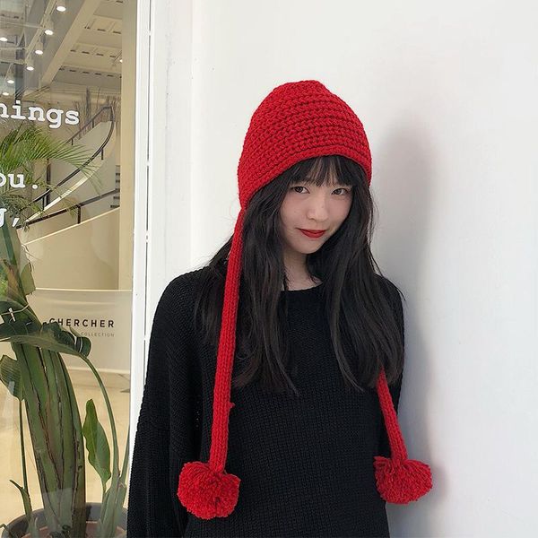 

hat children's autumn winter new knitted woolen woolen caps korean outdoor japanese wild warm earmuffs head caps, Blue;gray