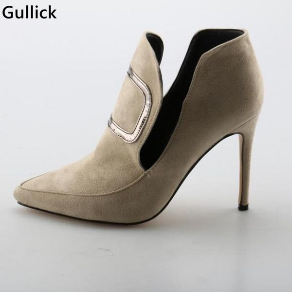 

fall winter women flock new design pointed toe ankle boots thin and high heels slip on female pumps, Black