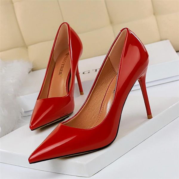 

dress shoes 2021 glossy patent leather women wedding pumps super high heels lady heel height 5/9.5cm plus large size 43, Black