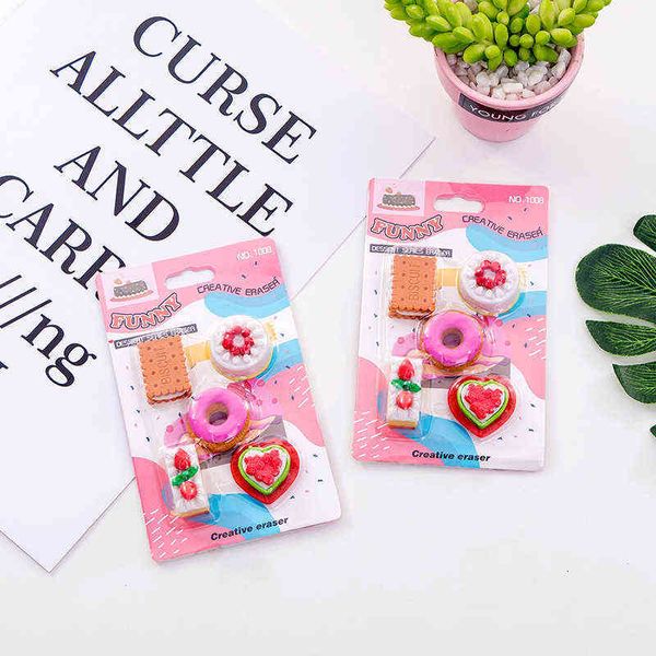 

1008 creative cute biscuit doughnut eraser set student rubber stationery gift