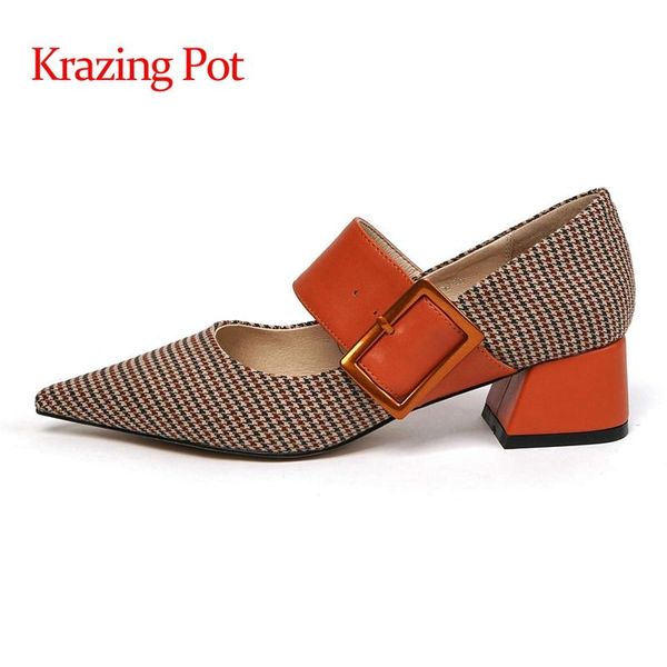 

dress shoes krazing pot 2021 spring recommend pointed toe med heel buckle strap korean street pretty girls dating fashion women pumps l16, Black