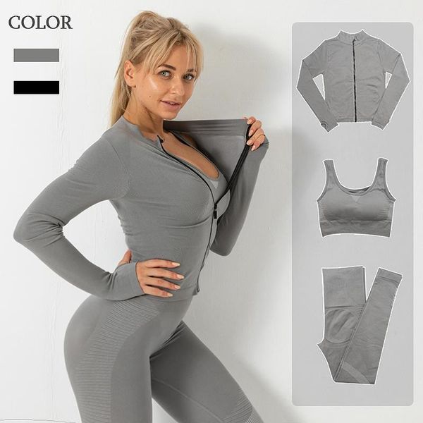 

seamless women yoga suit sportswear workout wear fitness long sleeve graphene antibacterial crop high waist leggings gym set