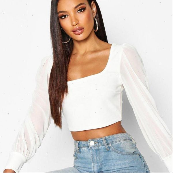 

sweet black white summer mesh spliced blouses o neck women puff sleeve and blouses vintage shirt women crop top