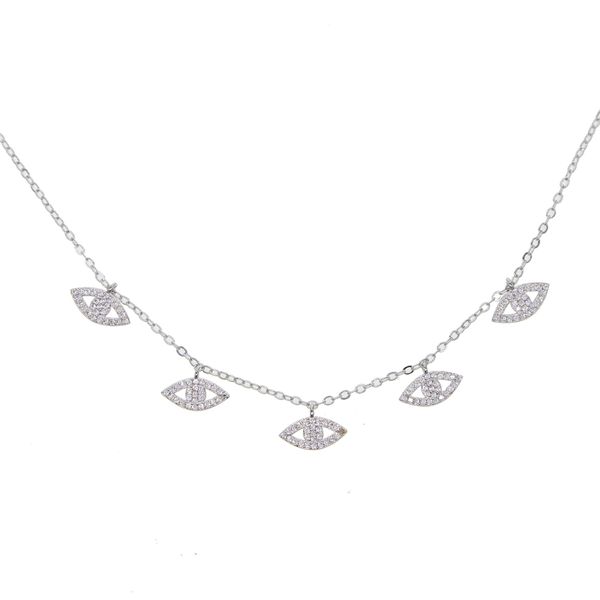 

32+8cm choker necklaces kolye moana lucky evil eye pendant necklace pave clear stone fashion jewelry for women, Silver