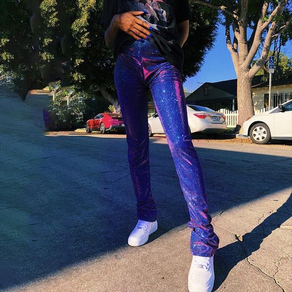 

neon green autumn fashion womens capri sequined bling skinny reflective clubwear high waist sweatpants tight trousers, Black;white