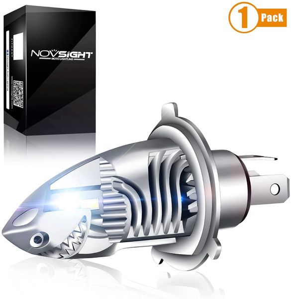 NOVSIGHT H4 9003/HB2 LED-Scheinwerferlampe für Motorräder, Umrüstsatz für Fern- und Abblendlicht, 6000 lm, Plug-and-Play, fehlerfrei, für Motorradbeleuchtung, 6000 K Weiß