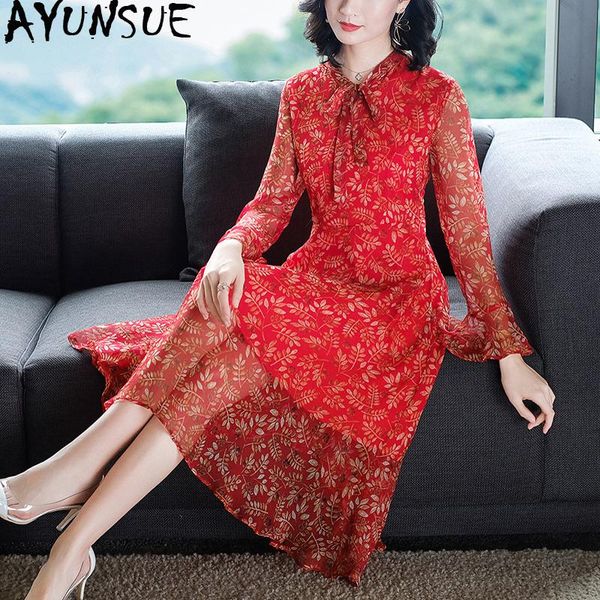 

casual dresses summer dress women clothes 2021 silk vintage red for floral party elegant ladies vestidos my2361, Black;gray
