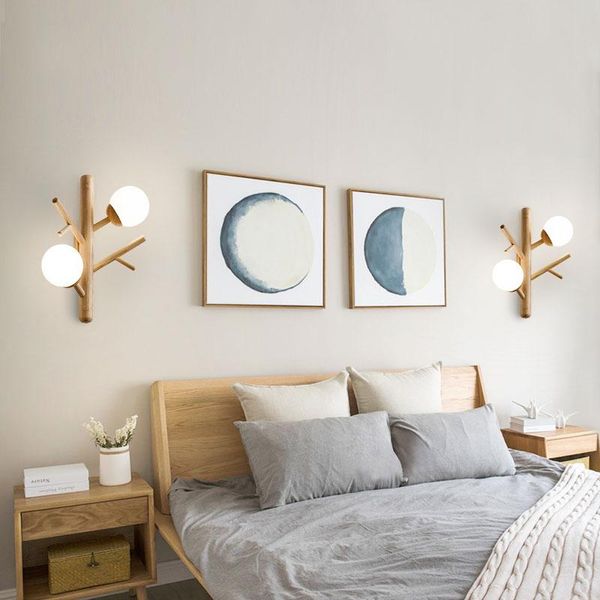 

wall lamp nordic tree branch bedroom bedside wooden creative aisle porch simple