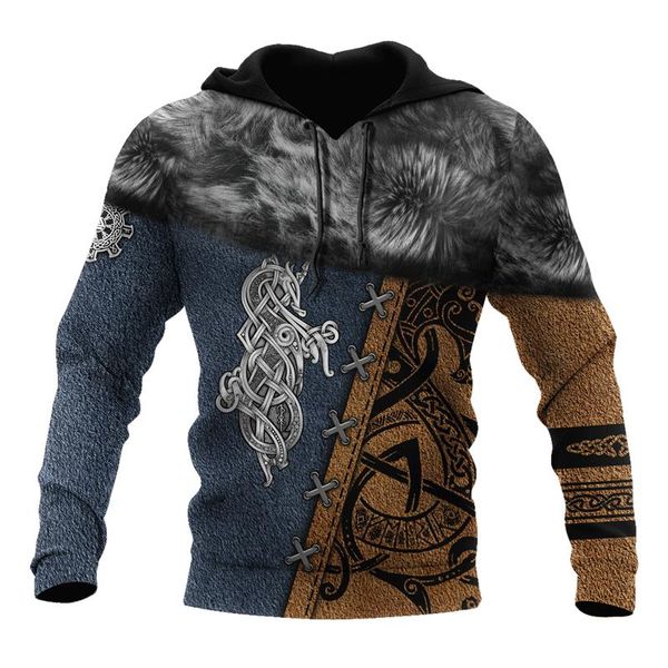 

women's hoodies & sweatshirts fashionable viking tattoo pattern 3d full body printed men's autumn hoodie street harajuku sweatshir, Black