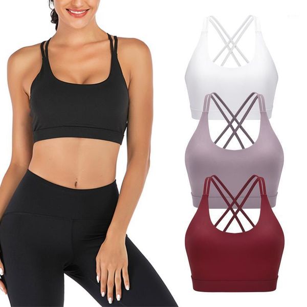 

ladies summer 4 kinds solid color breathable quilted yoga vest cross belt sports quick-drying clothes hollow fitness bra outfit
