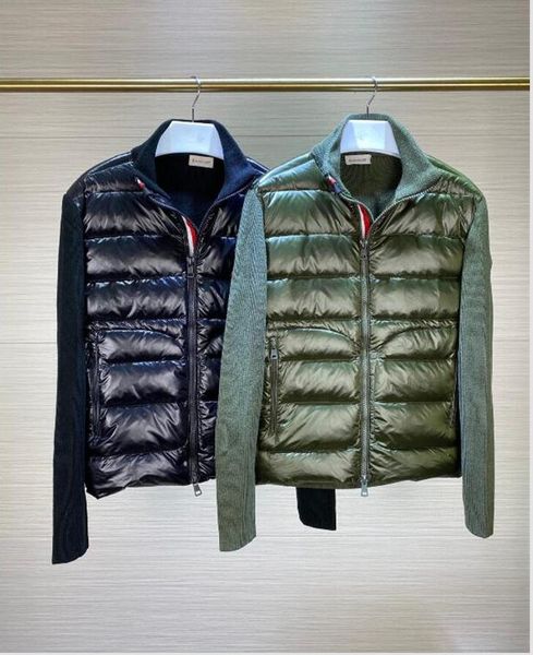 

men knitting stand collar down coat thick warm double zipper design jacket slim parkas black /green color size m