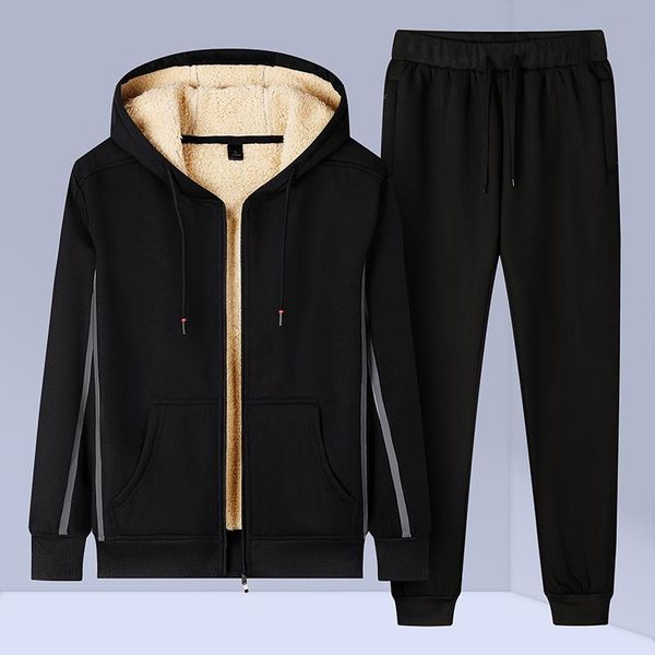

mens suits with pants autumn winter big sizes warm tracksuit sportswear men's running sweatsuit set 4xl jogger male hoodies coat, Gray